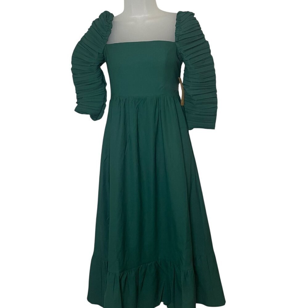 O.P.T. Bonnie Dress XS Green Midi Ruched Sleeve Smocked Back NWT $179 - Picture 4 of 7